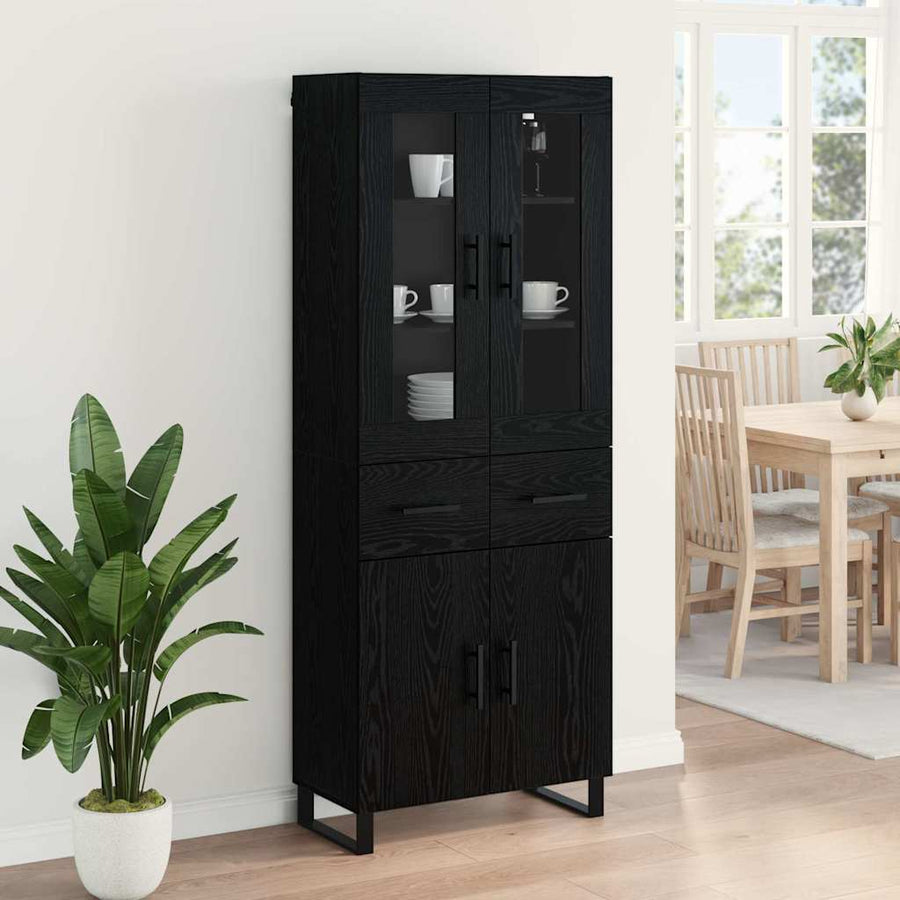 Highboard met lade Zwart Eiken 69,5 x 34 x 180 cm Bewerkt hout