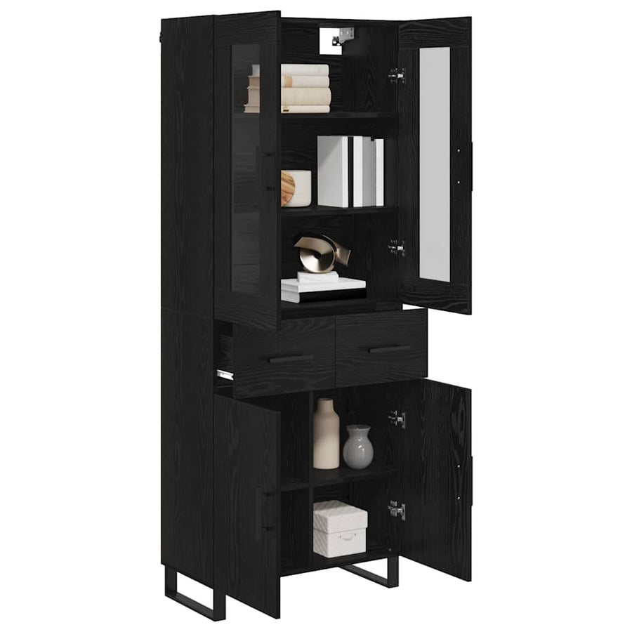 Highboard met lade Zwart Eiken 69,5 x 34 x 180 cm Bewerkt hout