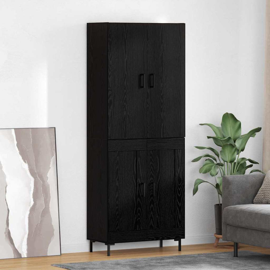 Highboard Zwart Eiken 69,5 x 34 x 180 cm Bewerkt hout