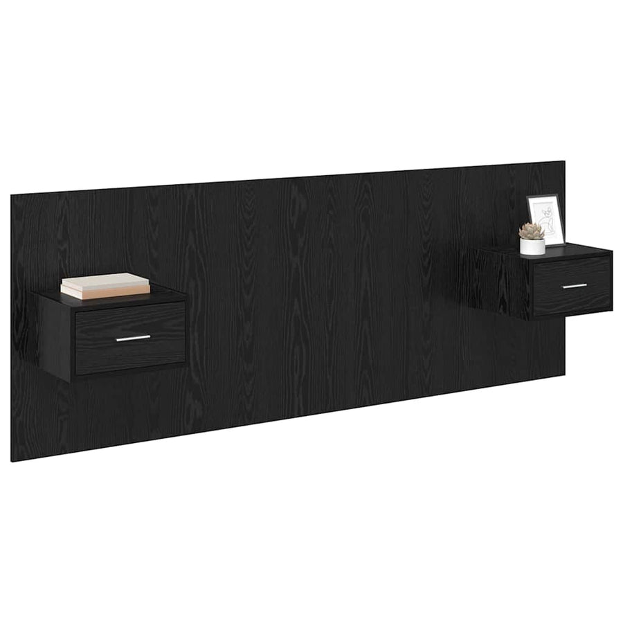 Hoofdbord Met Kast met lade 3 pcs Zwart Eiken Bewerkt hout