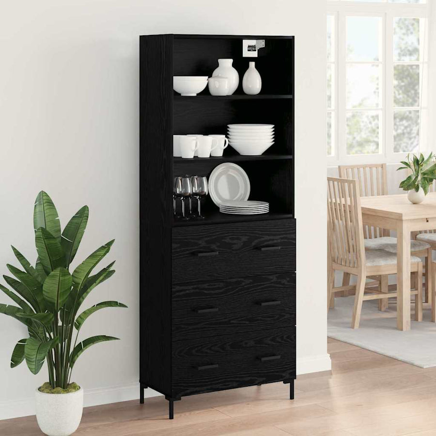 Highboard Wandgemonteerd 2 pcs Zwart Eiken Bewerkt hout