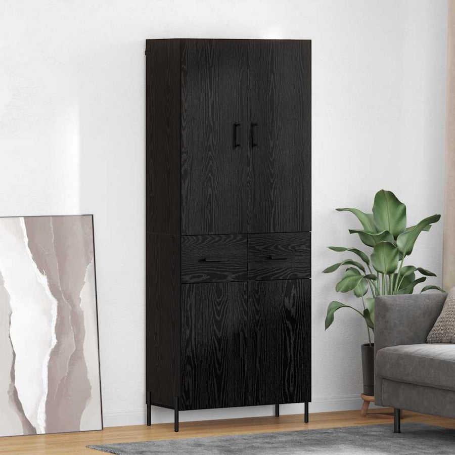 Highboard met lade Zwart Eiken 69,5 x 34 x 180 cm Bewerkt hout