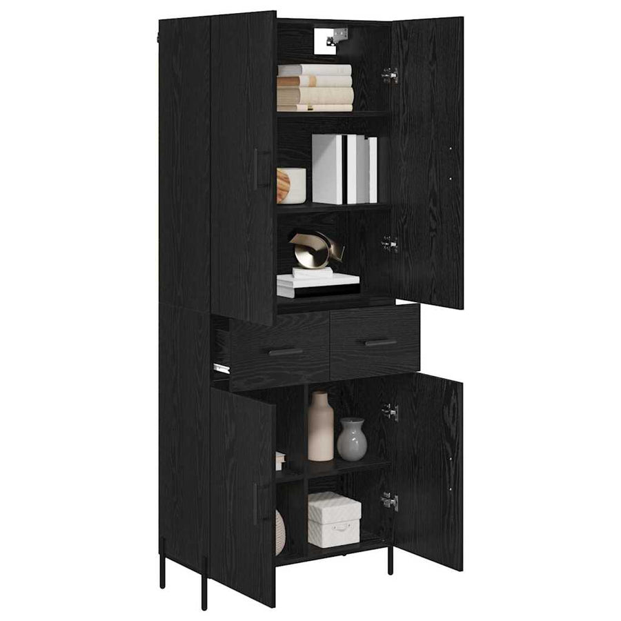 Highboard met lade Zwart Eiken 69,5 x 34 x 180 cm Bewerkt hout