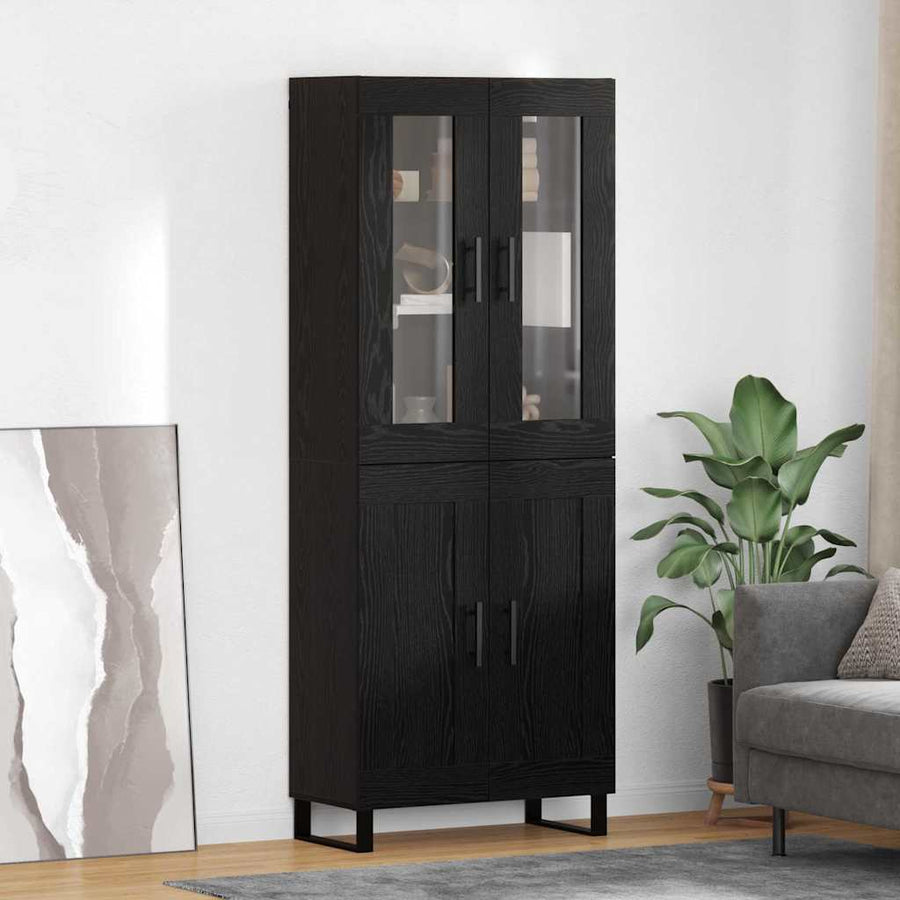 Highboard Zwart Eiken 69,5 x 34 x 180 cm Bewerkt hout