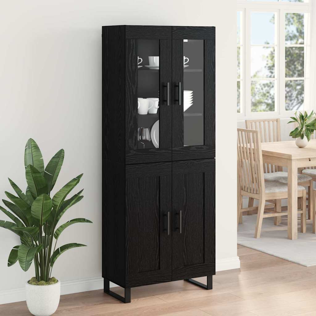 Highboard Zwart Eiken 69,5 x 34 x 180 cm Bewerkt hout