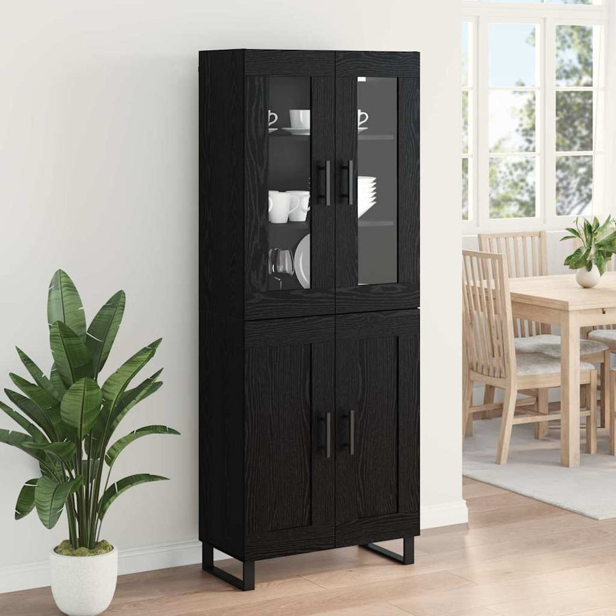 Highboard Zwart Eiken 69,5 x 34 x 180 cm Bewerkt hout