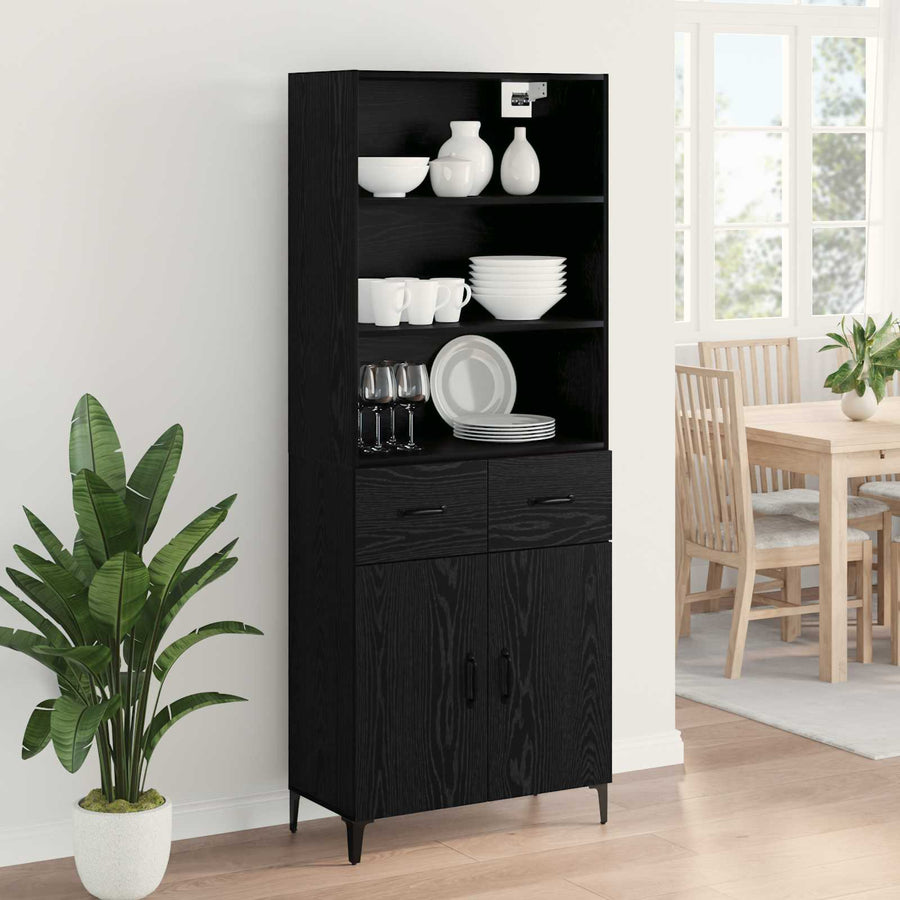 Hoge kast met lade Zwart Eiken 69,5 x 34 x 180 cm Bewerkt hout