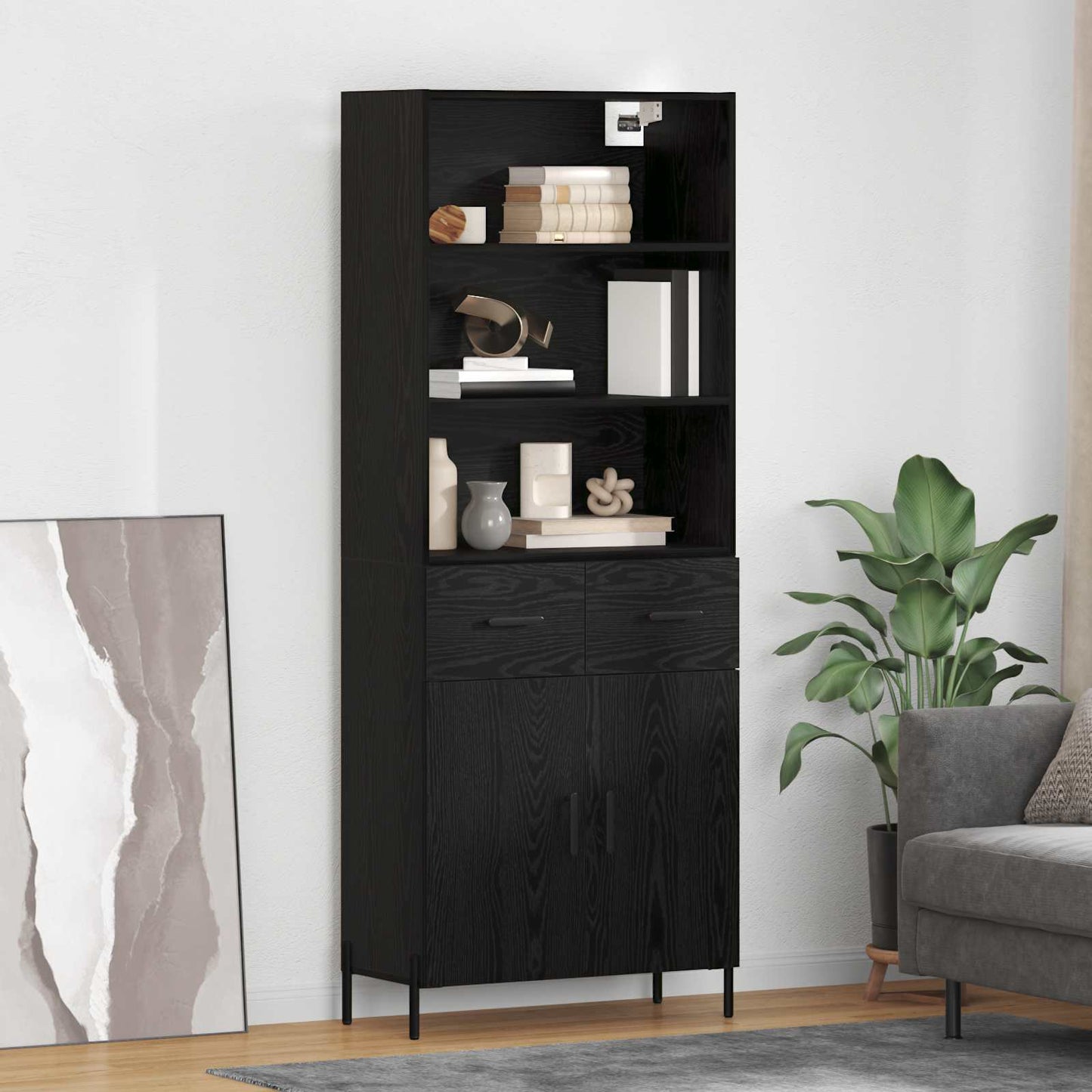 Hoge kast met lade Zwart eiken 69,5 x 34 x 180 cm Bewerkt hout