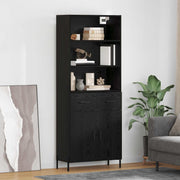 Hoge kast met lade zwart eiken 69,5x34x180 cm