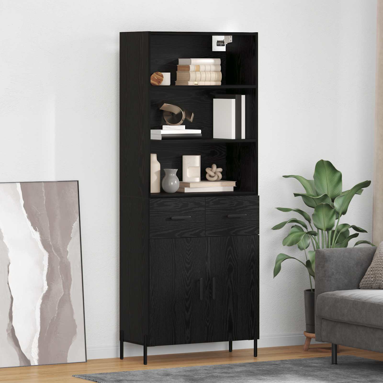 Hoge kast met lade Zwart eiken 69,5 x 34 x 180 cm Bewerkt hout