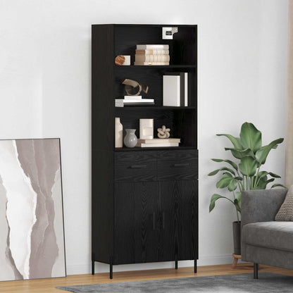 Hoge kast met lade Zwart eiken 69,5 x 34 x 180 cm Bewerkt hout