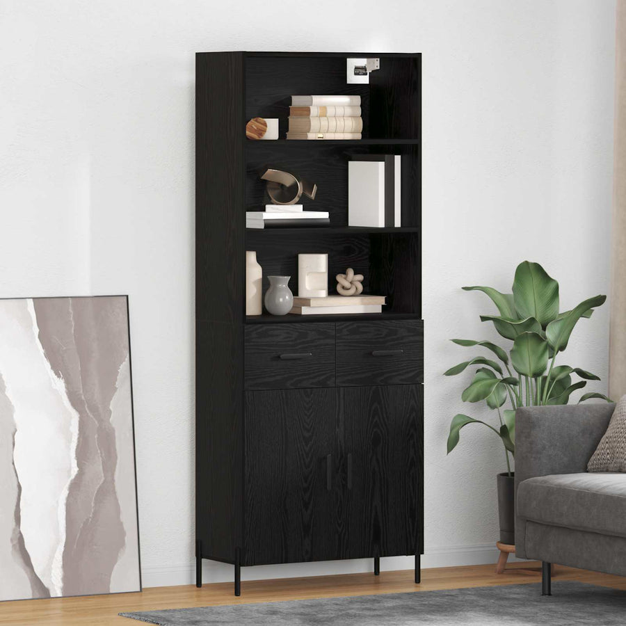 Hoge kast met lade Zwart eiken 69,5 x 34 x 180 cm Bewerkt hout