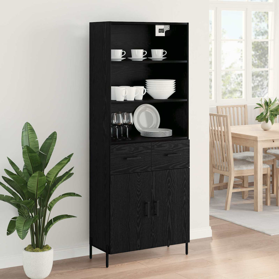 Hoge kast met lade Zwart eiken 69,5 x 34 x 180 cm Bewerkt hout