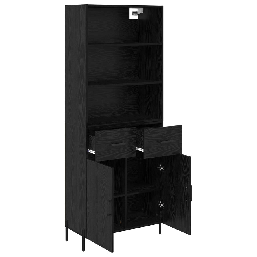Hoge kast met lade Zwart eiken 69,5 x 34 x 180 cm Bewerkt hout