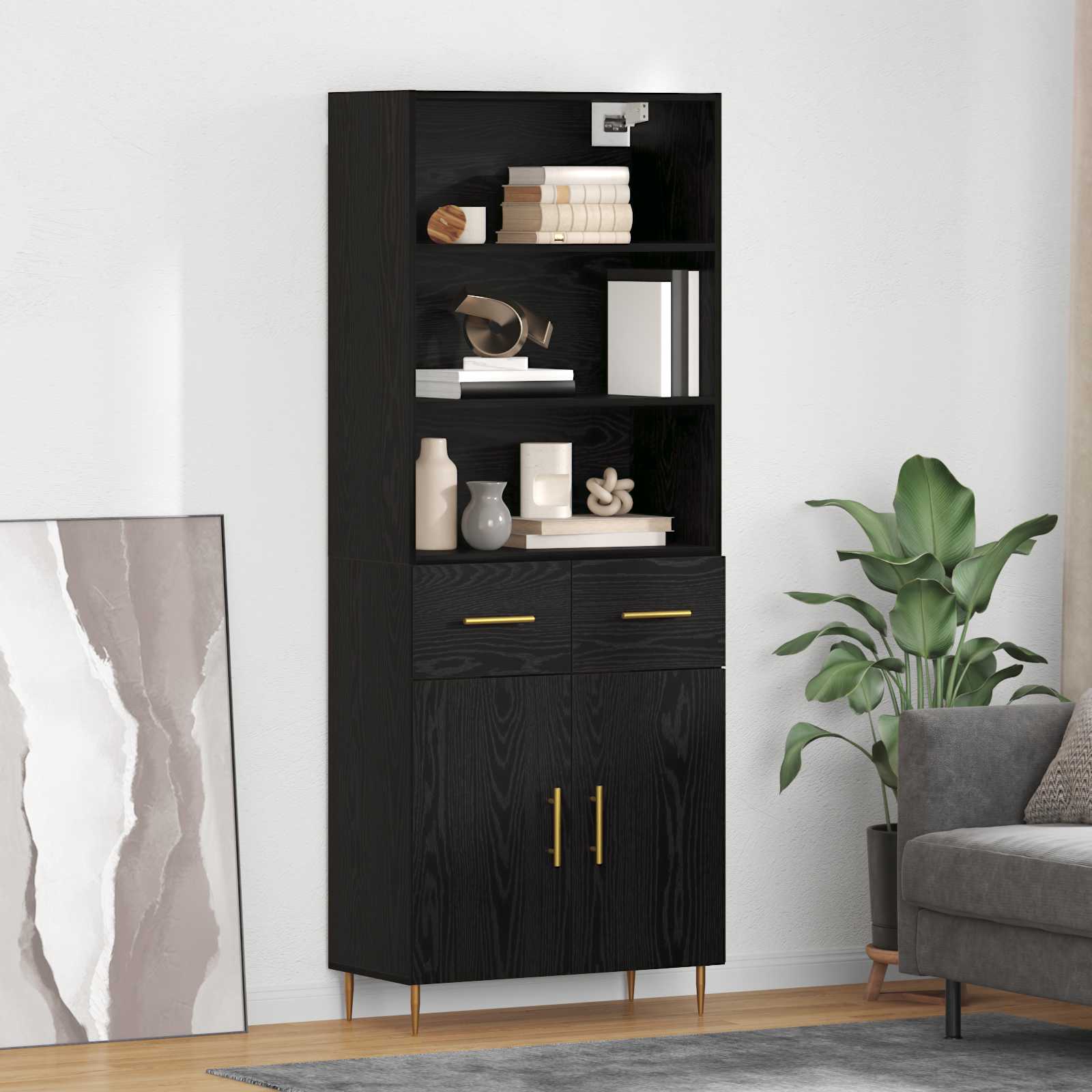 Hoge kast met lade Zwart Eiken 69,5 x 34 x 180 cm Bewerkt hout