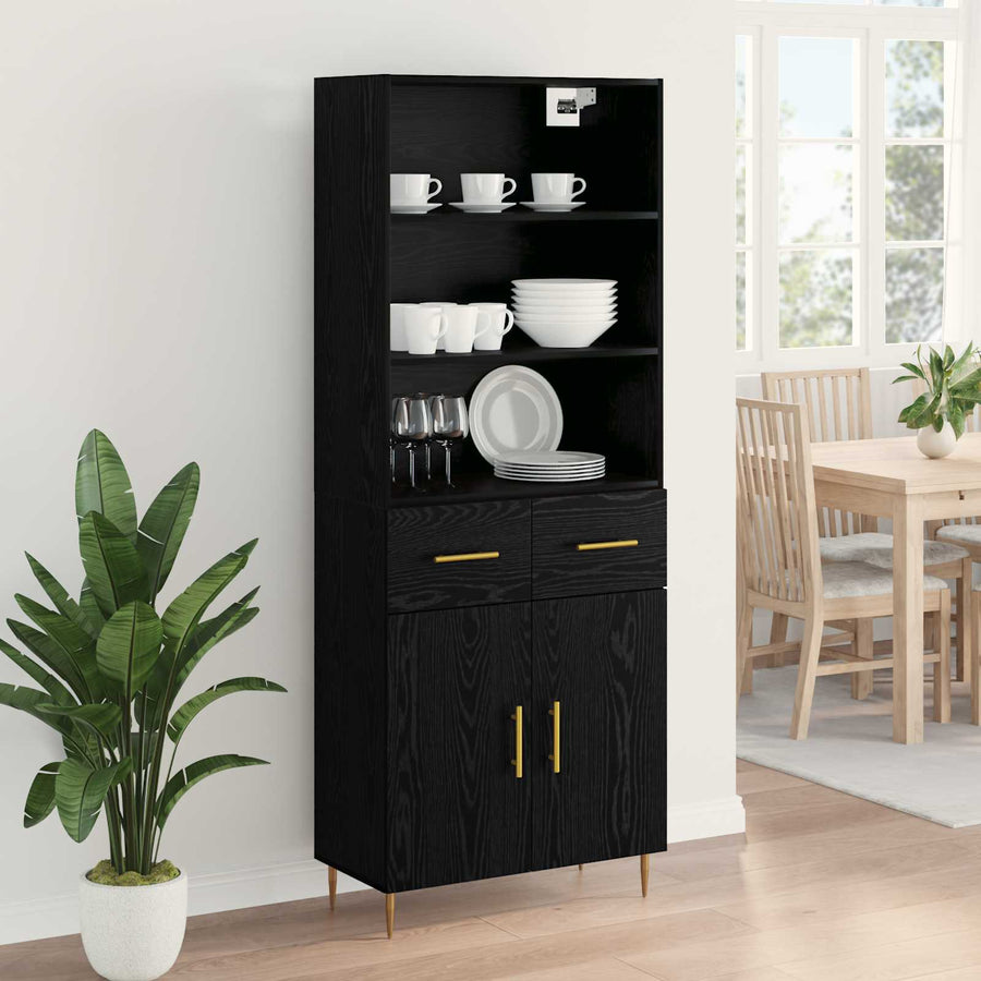 Hoge kast met lade Zwart Eiken 69,5 x 34 x 180 cm Bewerkt hout