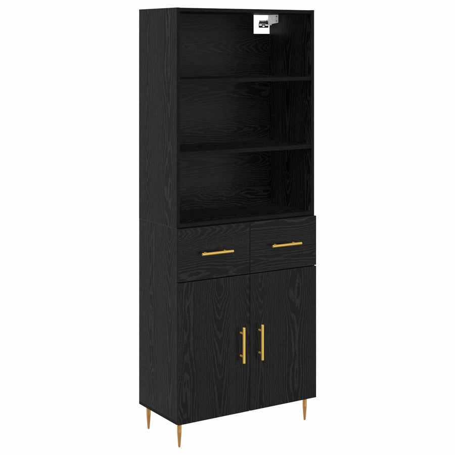 Hoge kast met lade Zwart Eiken 69,5 x 34 x 180 cm Bewerkt hout