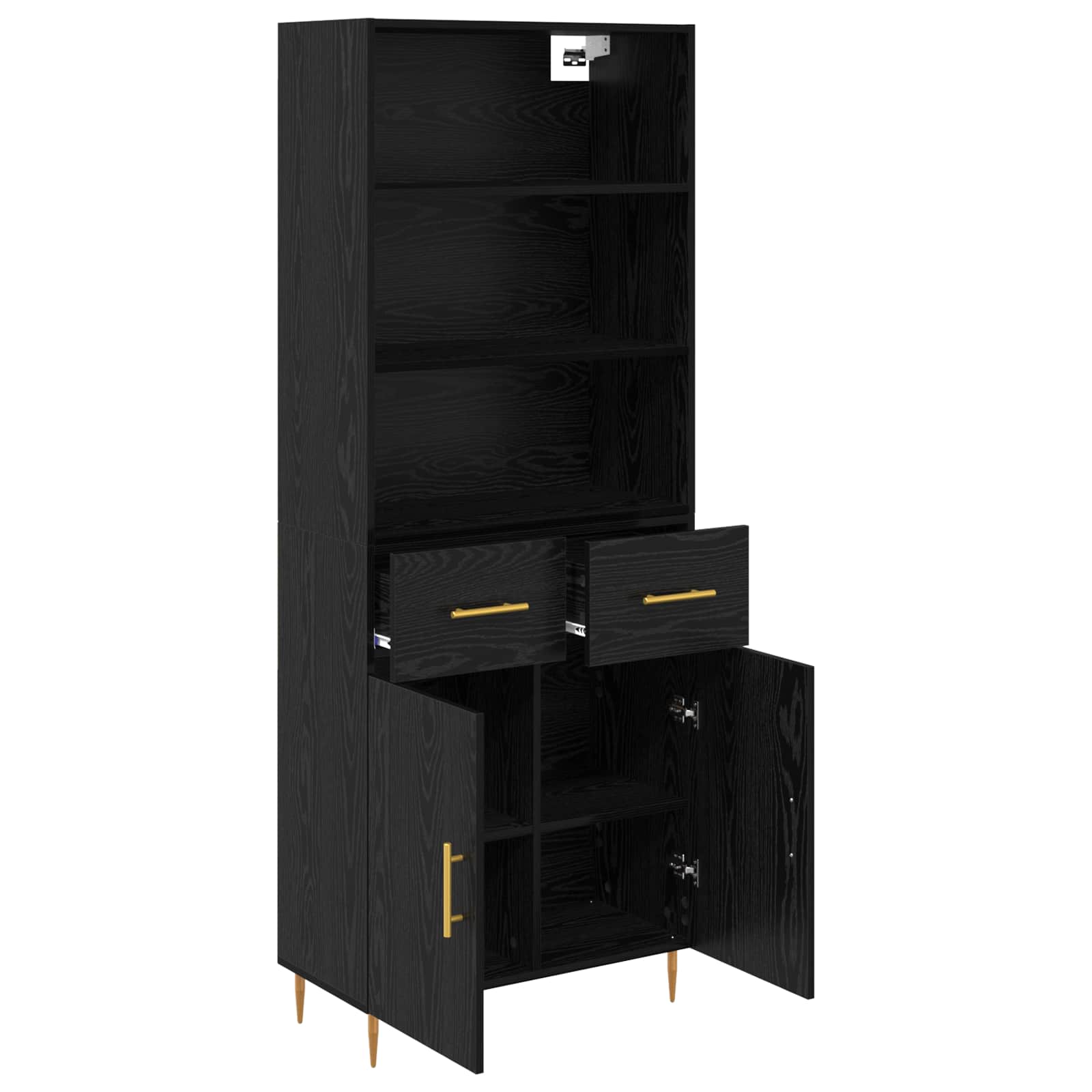 Hoge kast met lade Zwart Eiken 69,5 x 34 x 180 cm Bewerkt hout