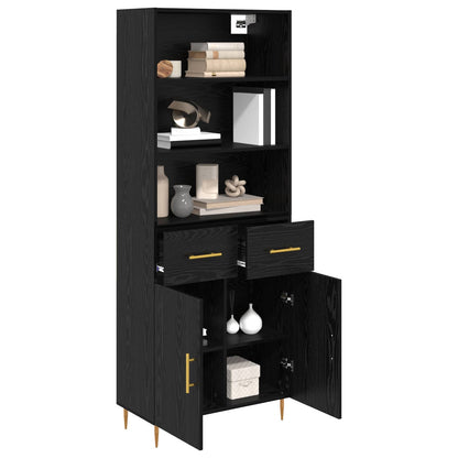 Hoge kast met lade Zwart Eiken 69,5 x 34 x 180 cm Bewerkt hout