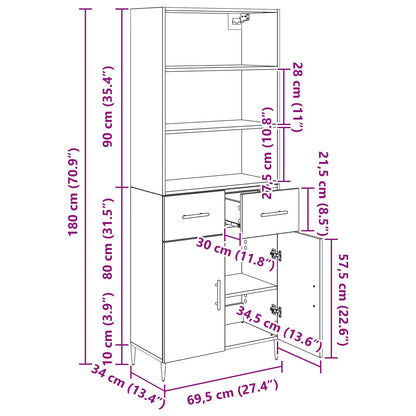 Hoge kast met lade Zwart Eiken 69,5 x 34 x 180 cm Bewerkt hout