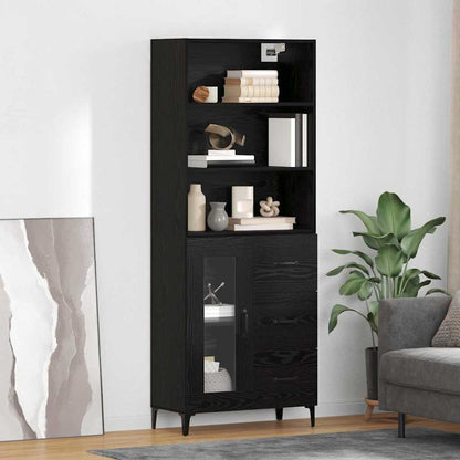 Dressoir Wandgemonteerd met lade 2 pcs Zwart Eiken Bewerkt hout
