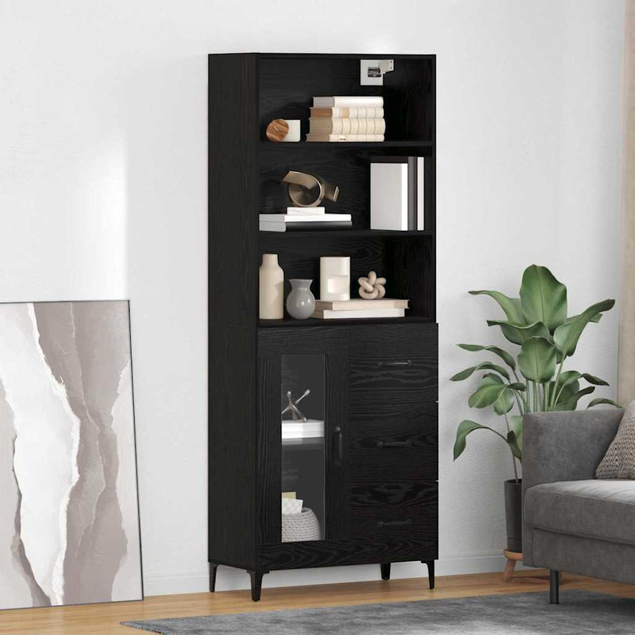 Dressoir Wandgemonteerd met lade 2 pcs Zwart Eiken Bewerkt hout