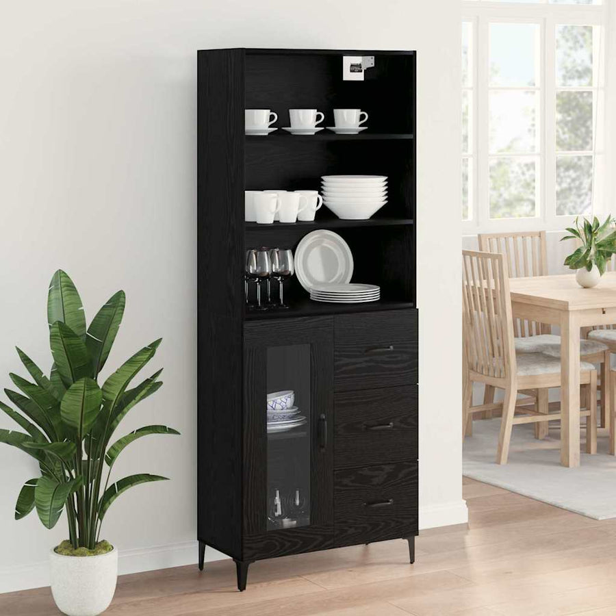 Dressoir Wandgemonteerd met lade 2 pcs Zwart Eiken Bewerkt hout
