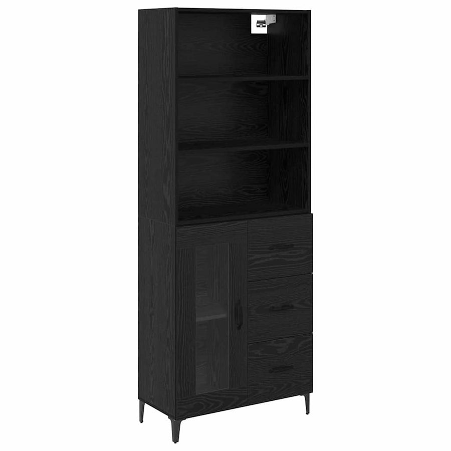 Dressoir Wandgemonteerd met lade 2 pcs Zwart Eiken Bewerkt hout