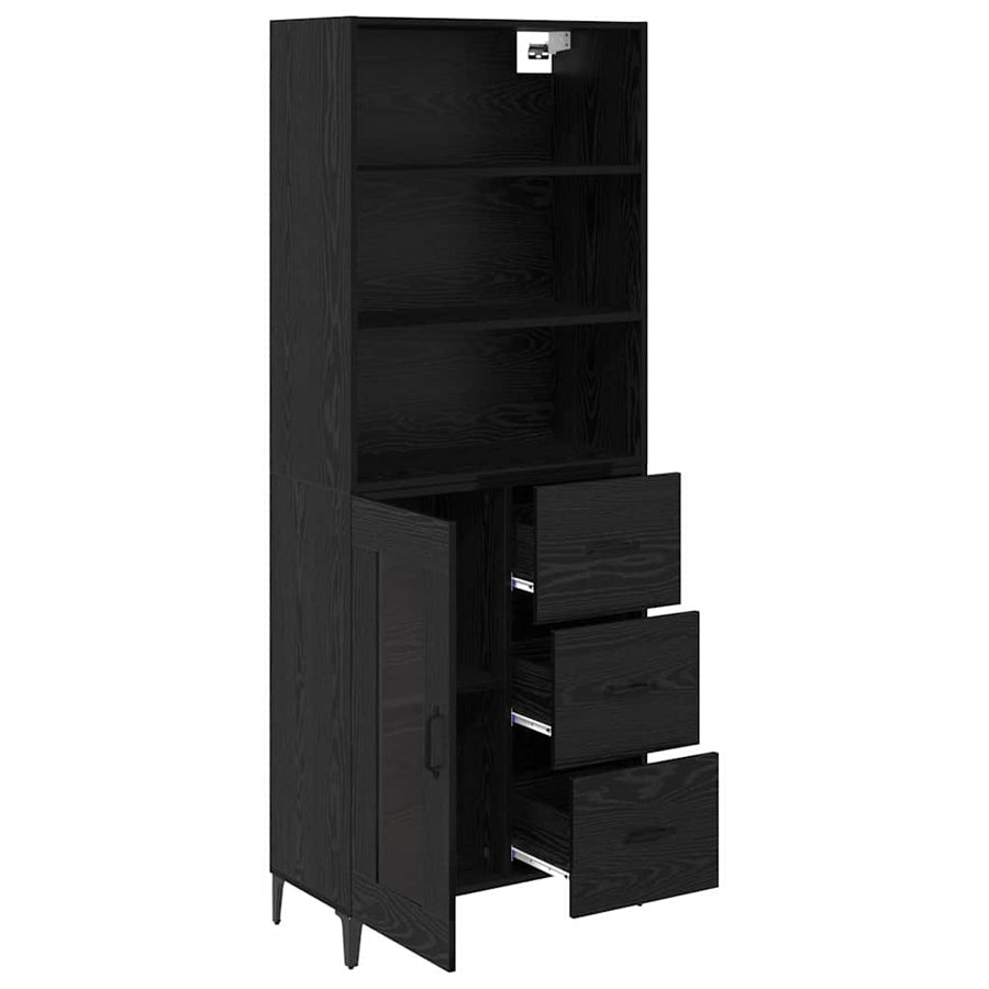Dressoir Wandgemonteerd met lade 2 pcs Zwart Eiken Bewerkt hout