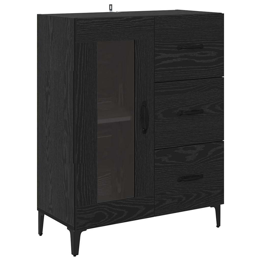 Dressoir Wandgemonteerd met lade 2 pcs Zwart Eiken Bewerkt hout