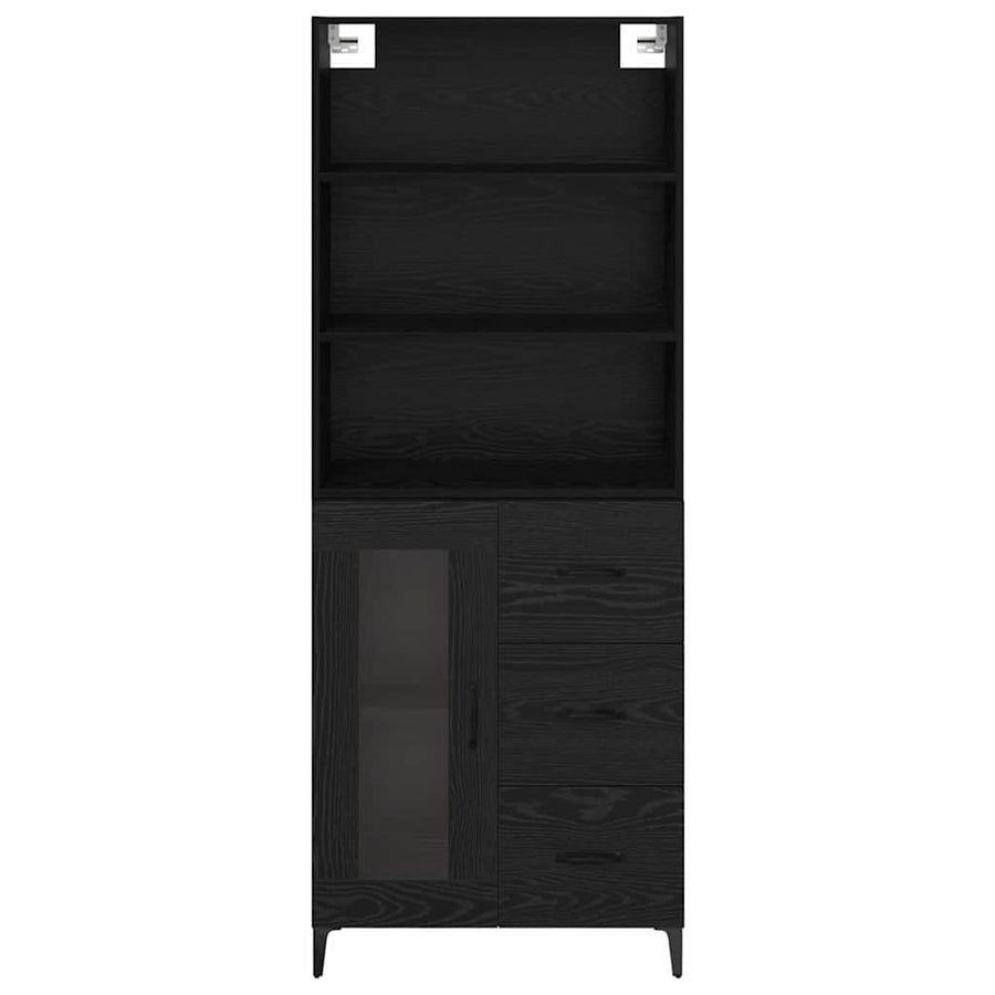 Dressoir Wandgemonteerd met lade 2 pcs Zwart Eiken Bewerkt hout