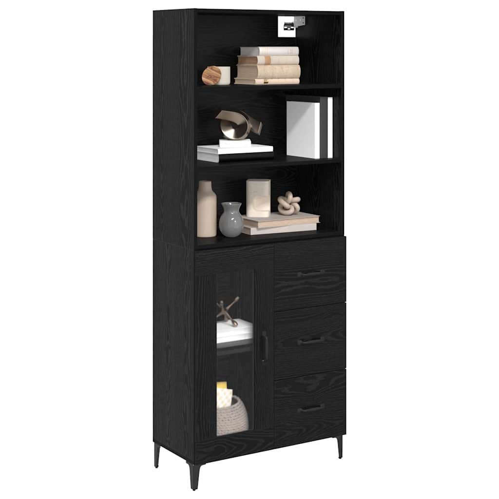 Dressoir Wandgemonteerd met lade 2 pcs Zwart Eiken Bewerkt hout