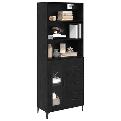 Dressoir Wandgemonteerd met lade 2 pcs Zwart Eiken Bewerkt hout