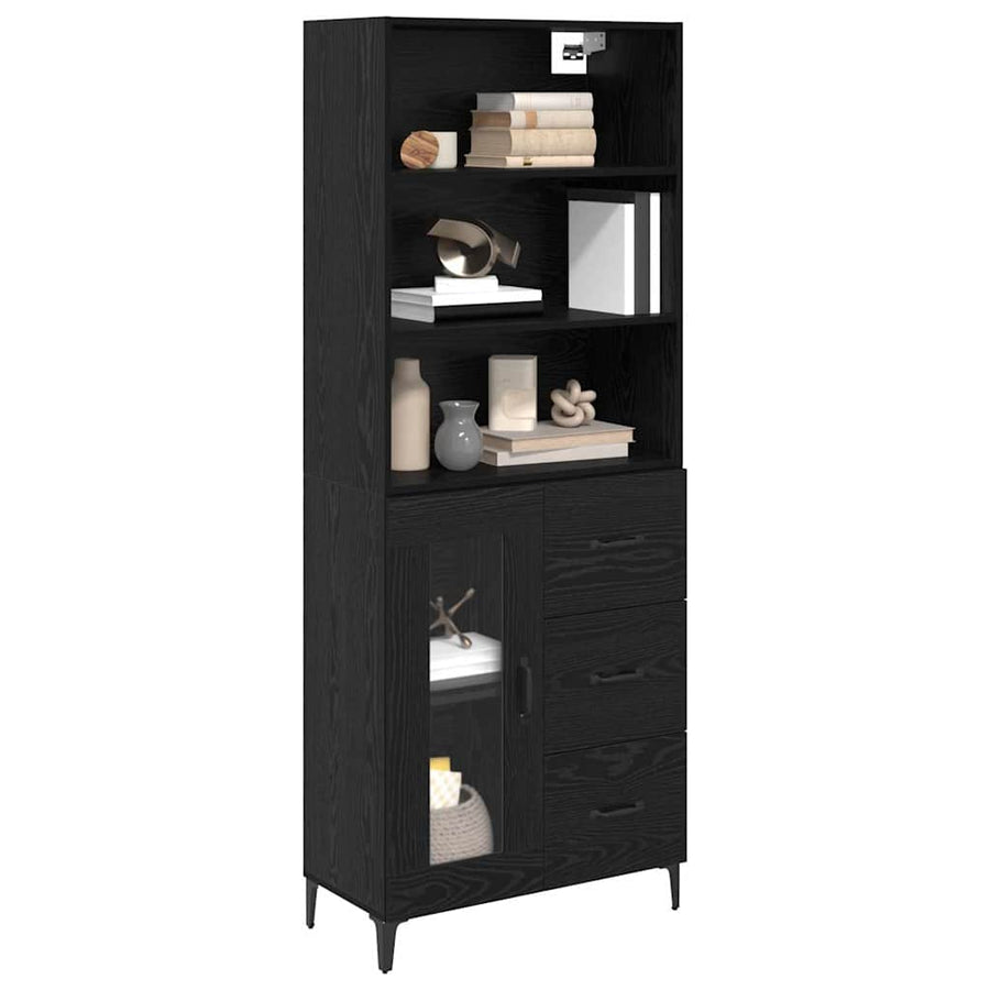 Dressoir Wandgemonteerd met lade 2 pcs Zwart Eiken Bewerkt hout
