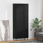 Tall cabinet 2 pcs Black oak Engineered Wood and Glass
