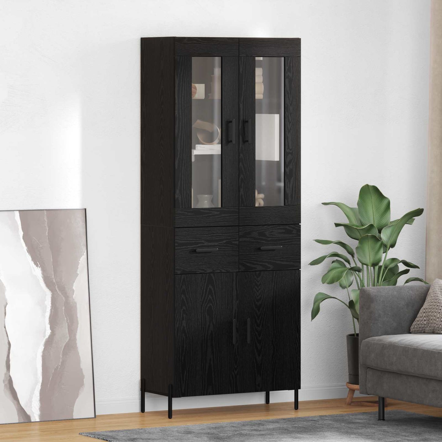 Highboard met lade Zwart Eiken 69,5 x 34 x 180 cm Bewerkt hout