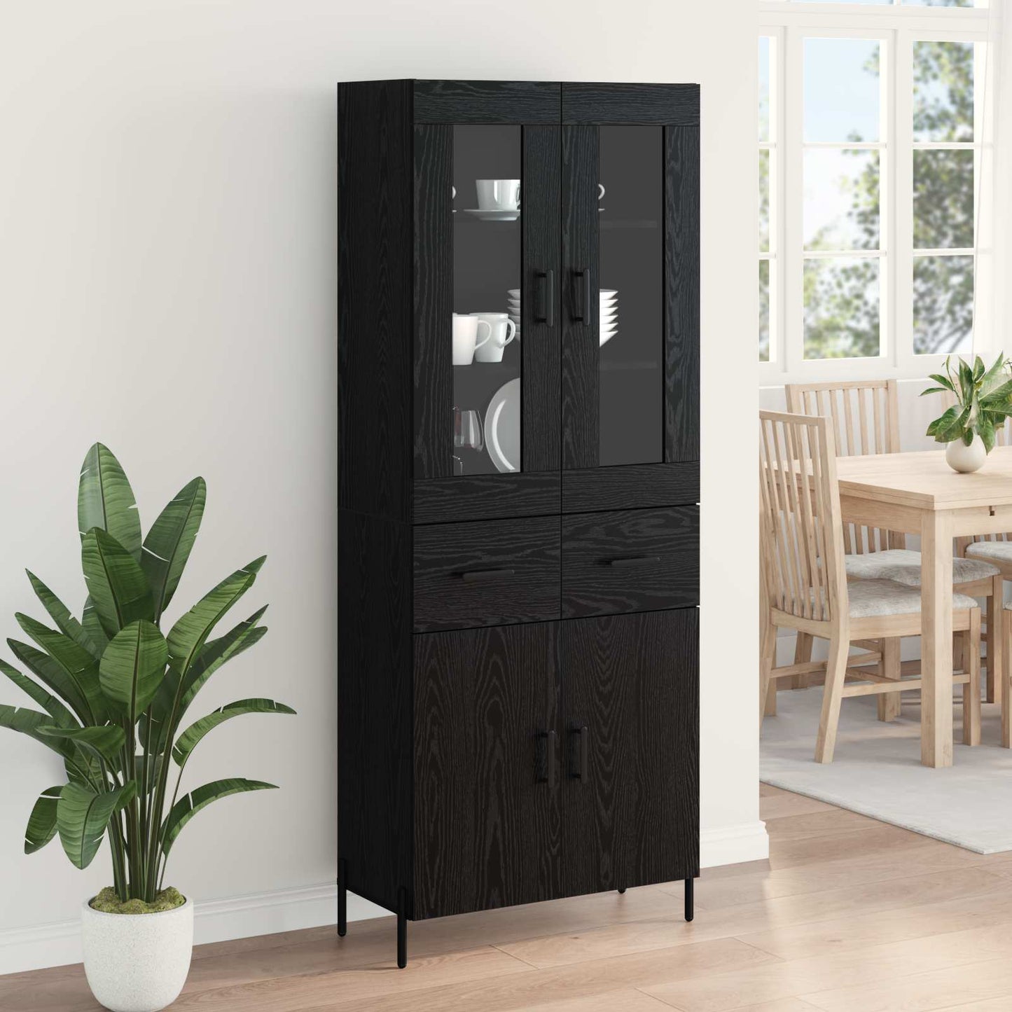 Highboard met lade Zwart Eiken 69,5 x 34 x 180 cm Bewerkt hout
