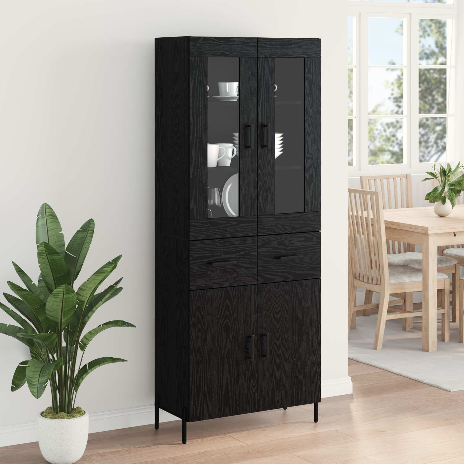 Highboard met lade Zwart Eiken 69,5 x 34 x 180 cm Bewerkt hout