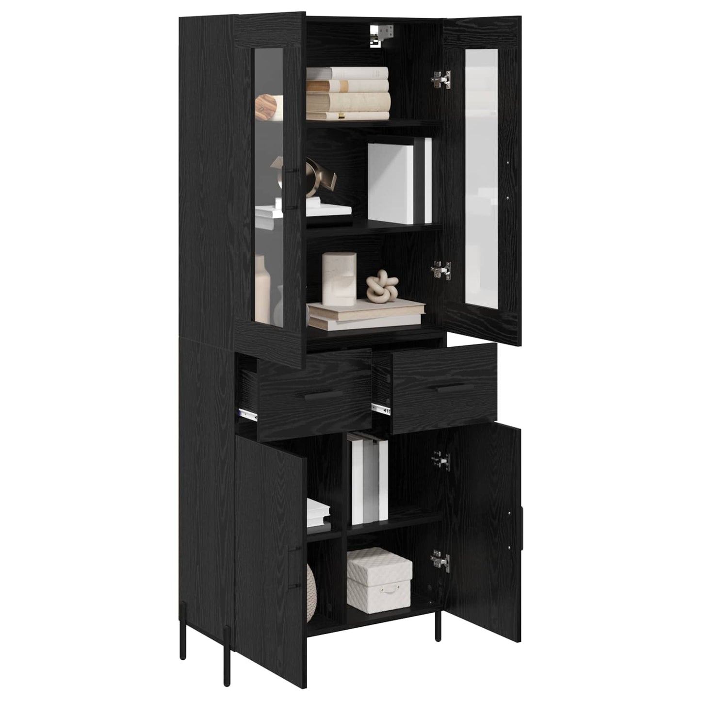 Highboard met lade Zwart Eiken 69,5 x 34 x 180 cm Bewerkt hout