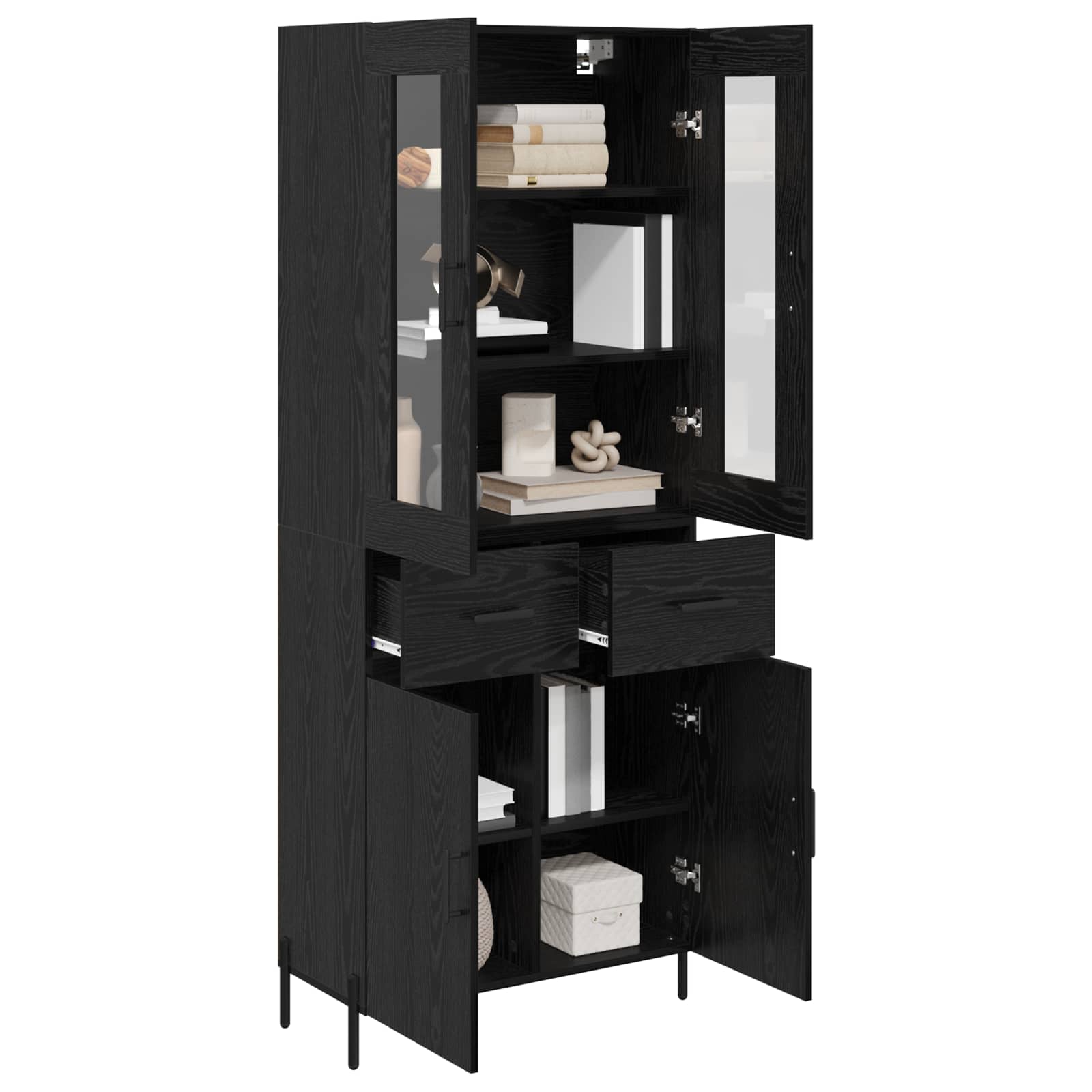 Highboard met lade Zwart Eiken 69,5 x 34 x 180 cm Bewerkt hout