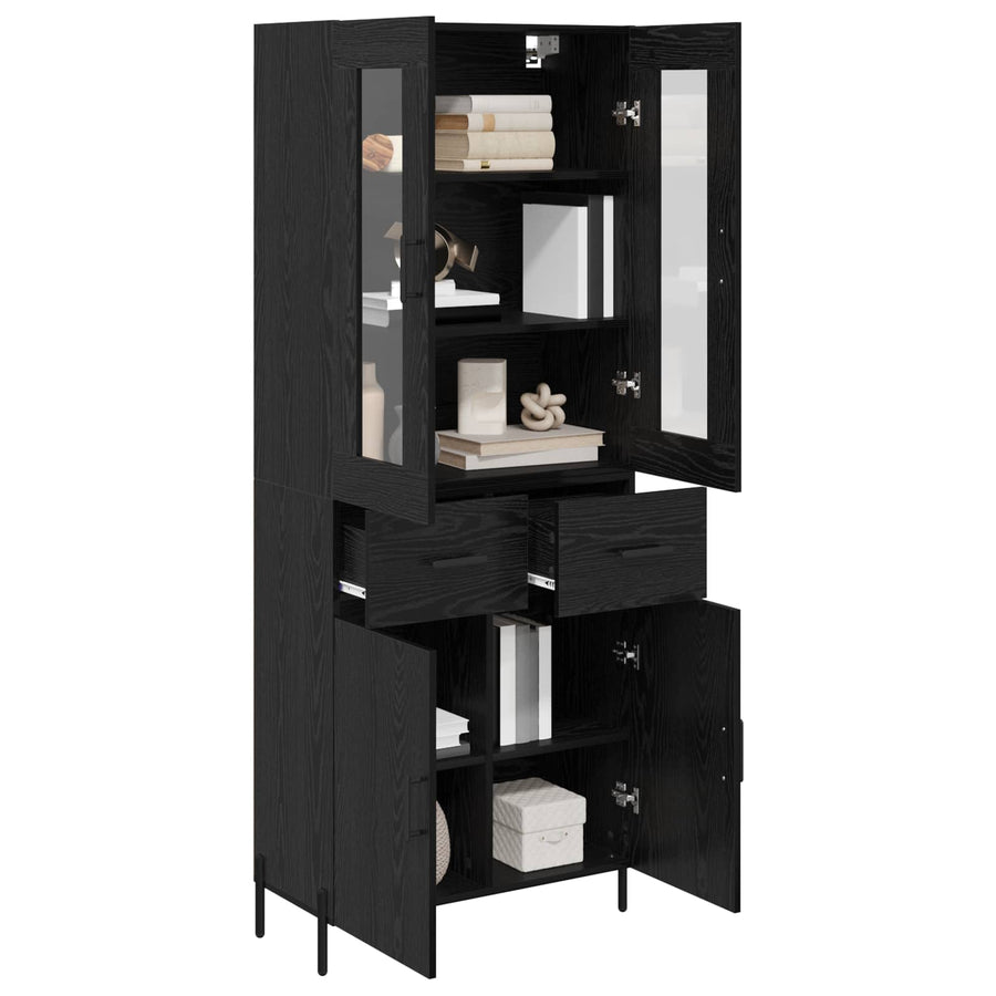 Highboard met lade Zwart Eiken 69,5 x 34 x 180 cm Bewerkt hout
