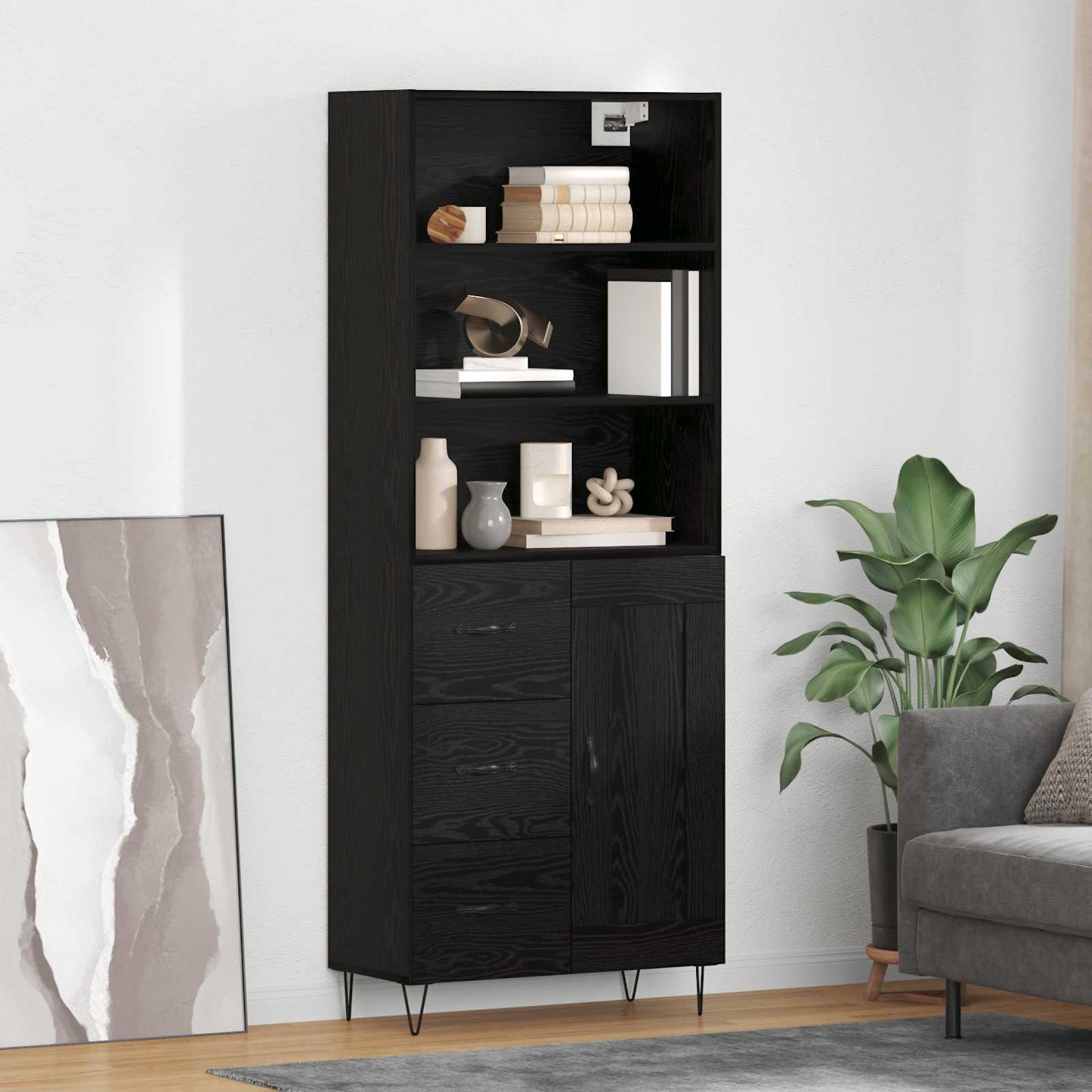 Hoge kast met lade Zwart Eiken 69,5 x 34 x 180 cm Bewerkt hout