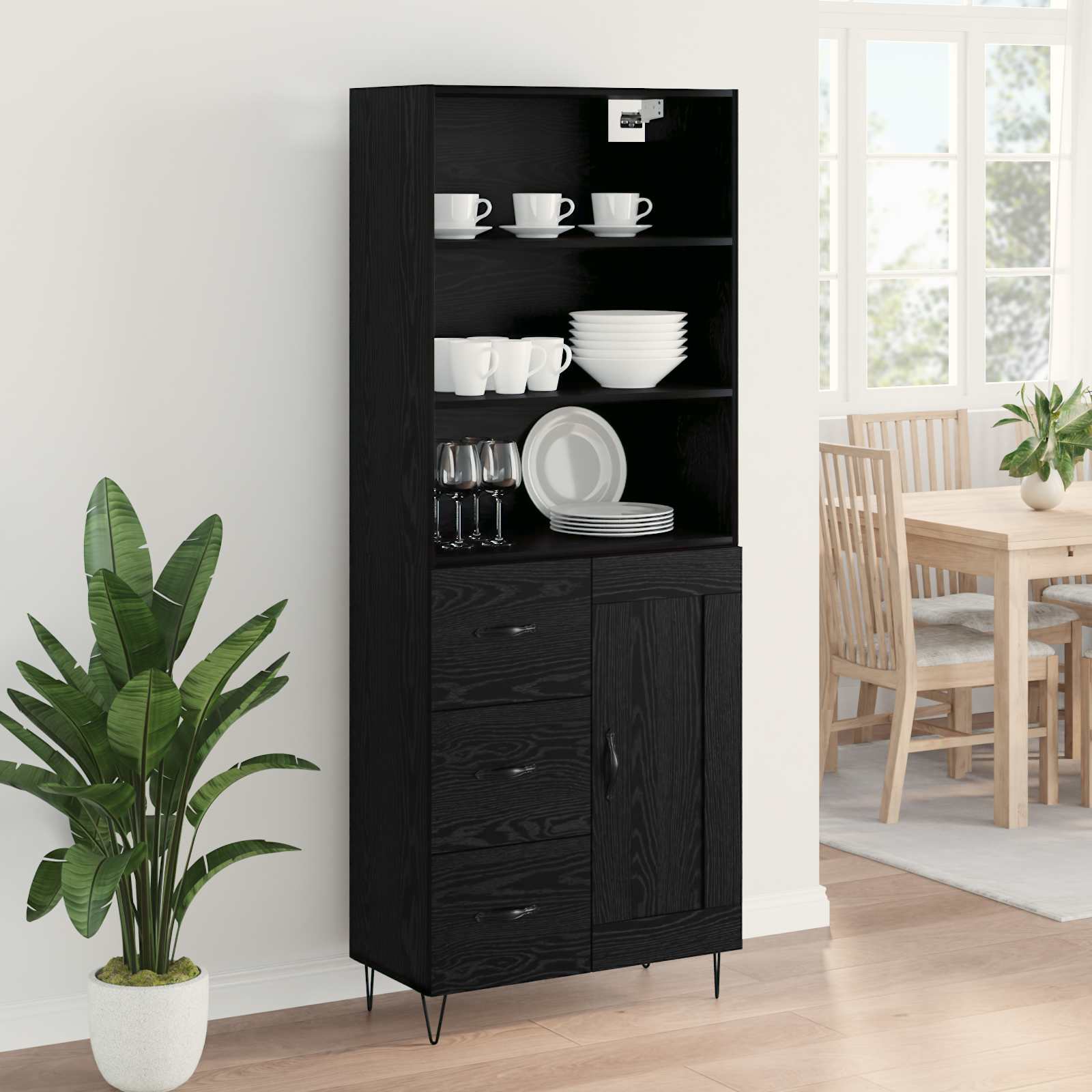 Hoge kast met lade Zwart Eiken 69,5 x 34 x 180 cm Bewerkt hout