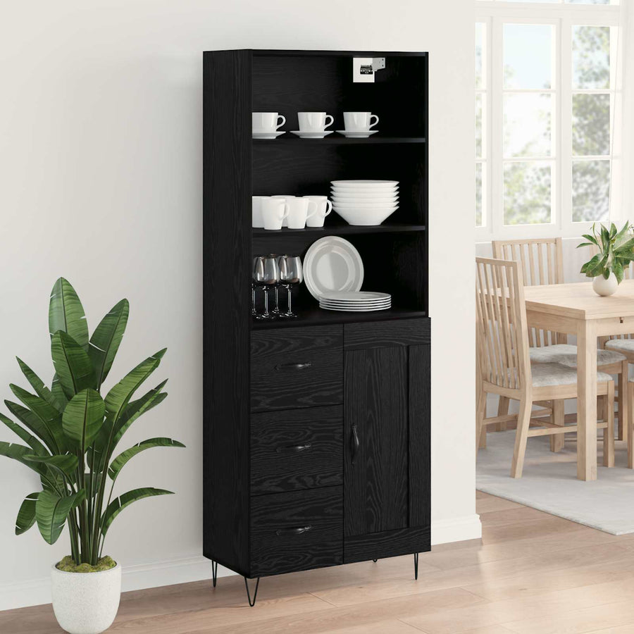 Hoge kast met lade Zwart Eiken 69,5 x 34 x 180 cm Bewerkt hout