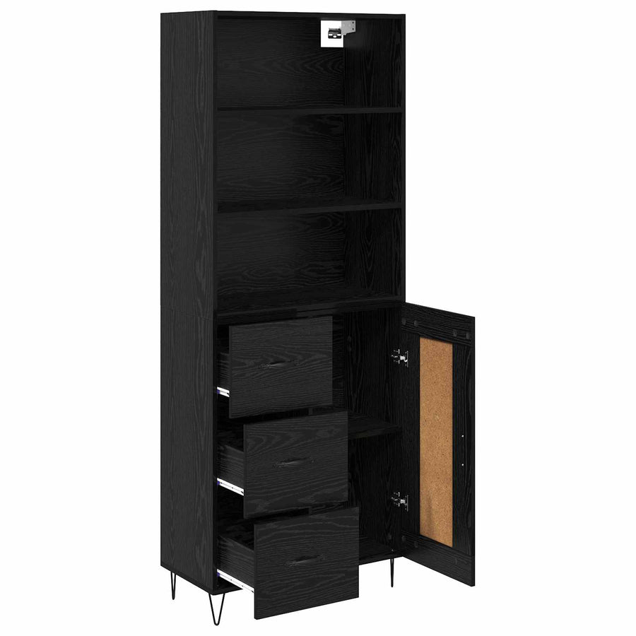 Hoge kast met lade Zwart Eiken 69,5 x 34 x 180 cm Bewerkt hout