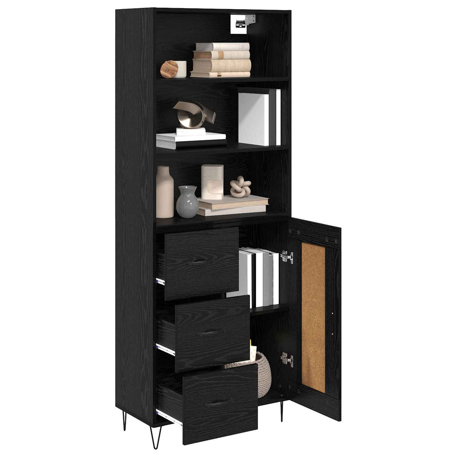 Hoge kast met lade Zwart Eiken 69,5 x 34 x 180 cm Bewerkt hout