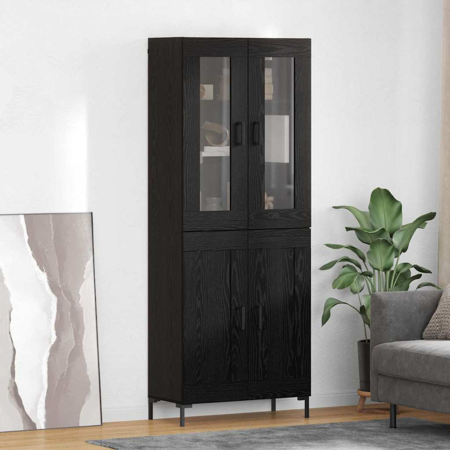 Hoge kast 2 pcs Zwart Eiken 69,5 x 34 x 180 cm Bewerkt hout