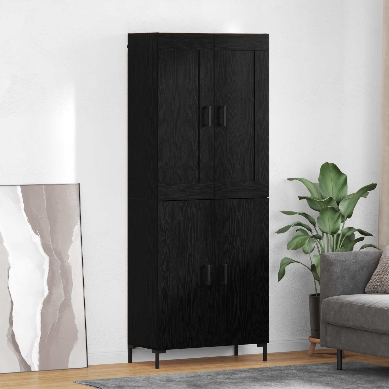Hoge kast 2 pcs Zwart Eiken Bewerkt hout