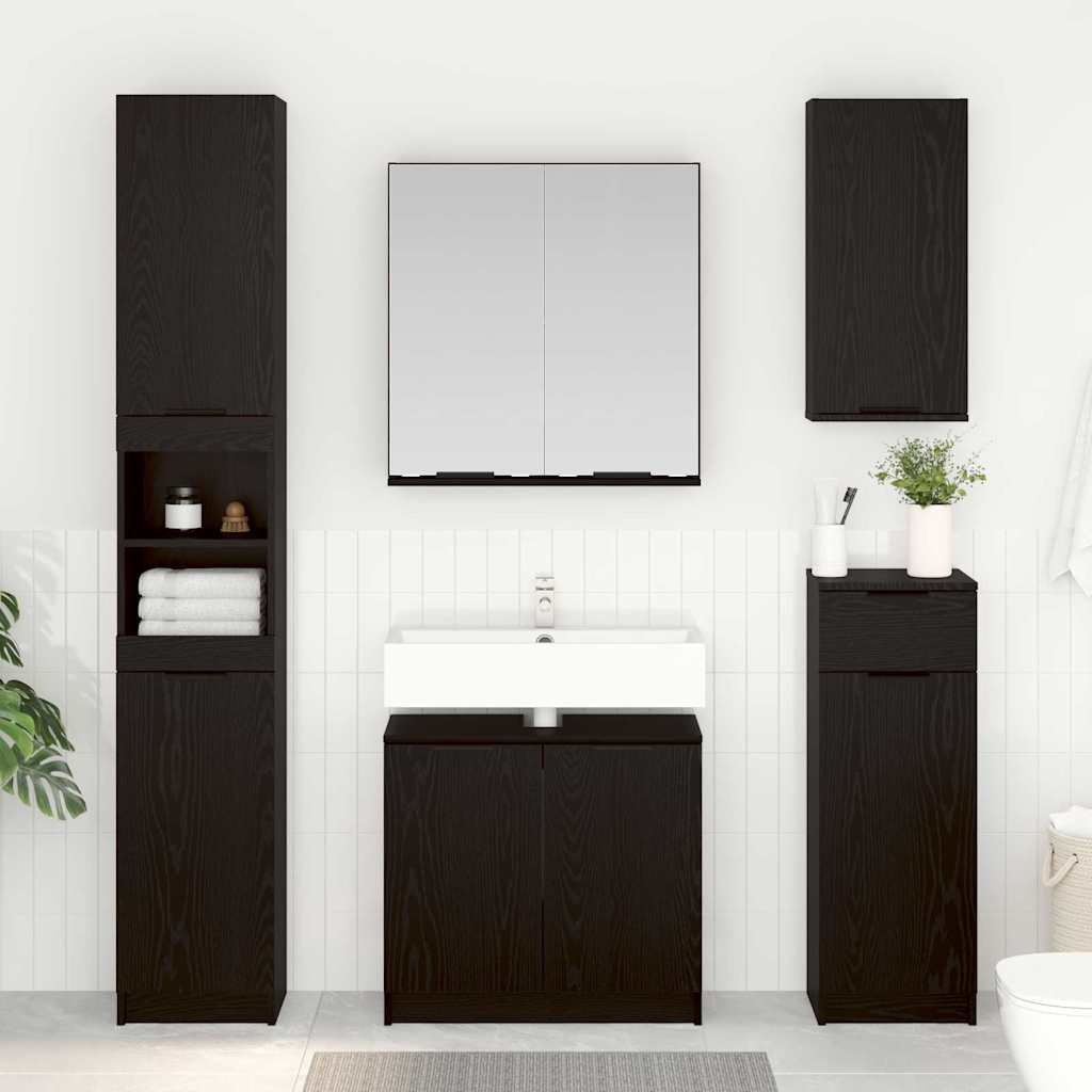 Badkamerkast set met plank 3 pcs Zwart Eiken Bewerkt hout