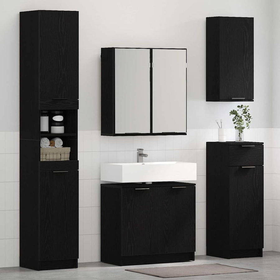 Badkamerkast set met plank 3 pcs Zwart Eiken Bewerkt hout